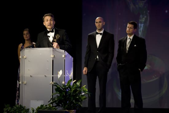 Brad Mattes accepting the Emmy® Award